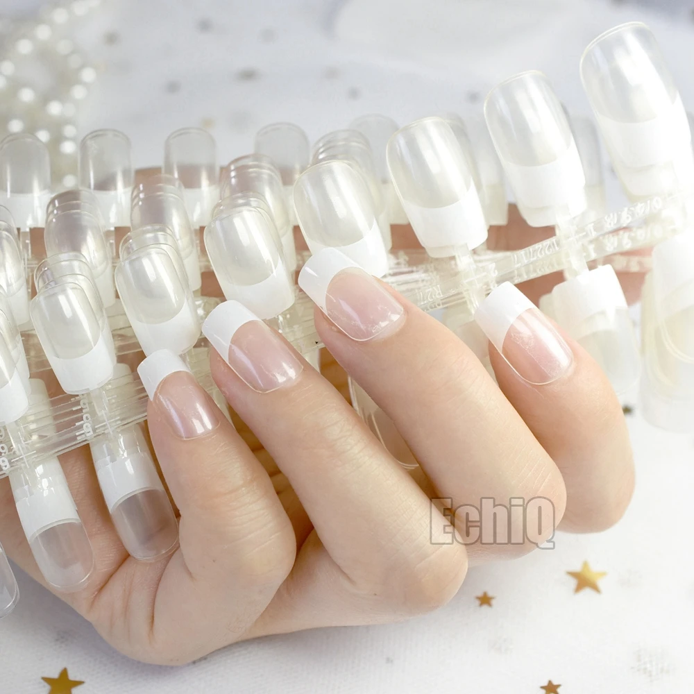 

Wholesale 10 sets Crystal Clear White French False Transparent Fake Nails Full Cover Square Head Manicure Nails faux ongle