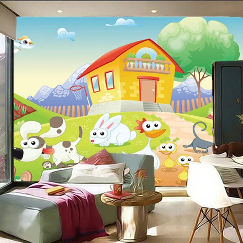 Custom 3D murals,Lovely cartoon house and all kinds of animals papel de parede,living room  TV wall children bedroom wallpaper