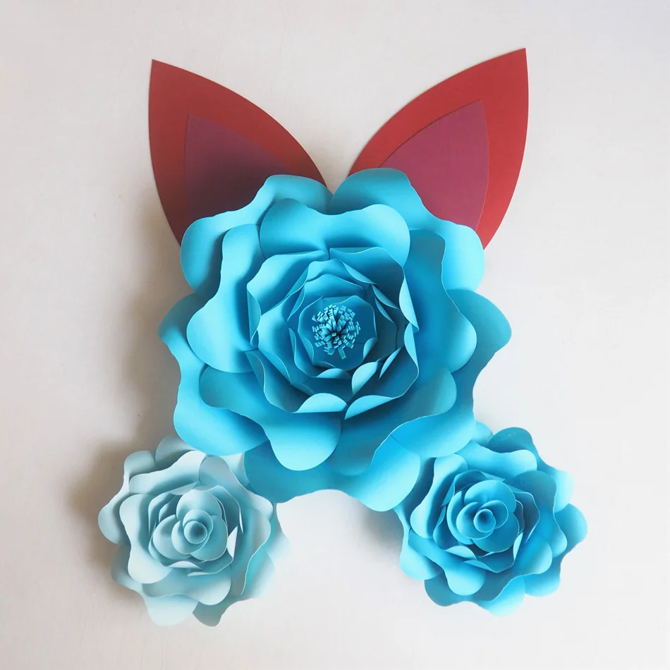 DIY Large Giant Paper Flowers Rose Fleurs Backdrops 3pcs + 2 Ears For Baby Shower Nursery Kids' Birthday Video Tutorials