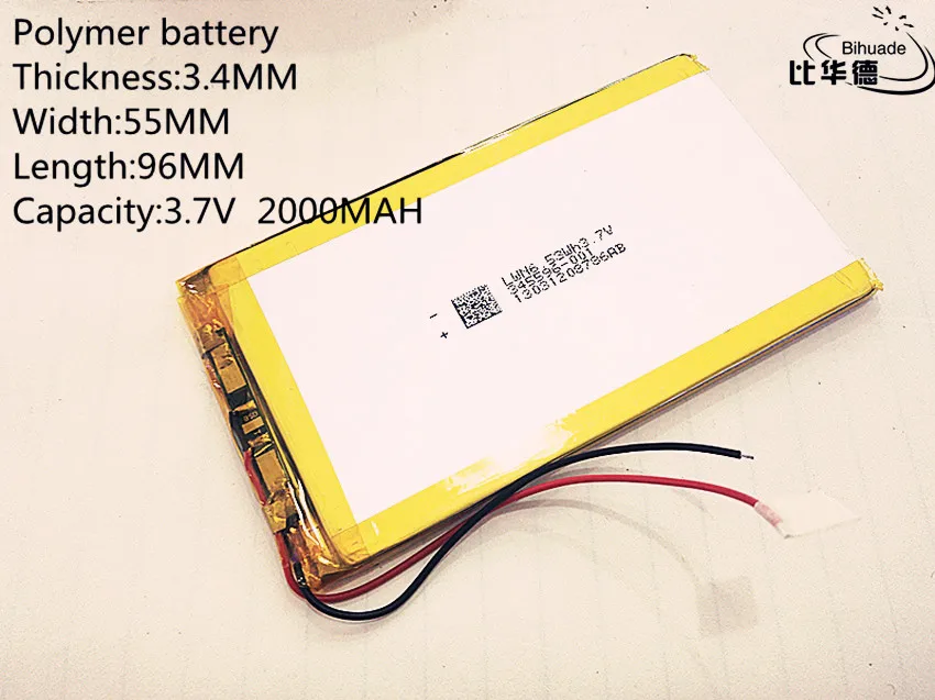 3.7V 2000mAh 345596 Lithium Polymer Li-Po li ion Rechargeable Battery cells For Mp3 MP4 MP5 GPS PSP mobile bluetooth