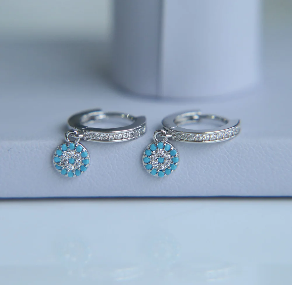 Fashion Gold-color blue turquoises Zircon CZ Drop Dangle Earrings for Women Fashion Dainty clip on girl Dangle Earring Jewelry