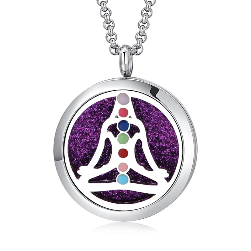 Seven Colorful Aroma Diffuser Necklace Yoga Design Stainless Steel Pendant Perfume Lockets Essential Oil Aromatherapy Necklace