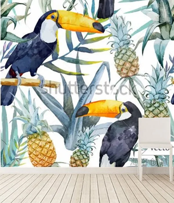 

The custom 3D murals,In the tropical rainforest Toucan,living room sofa TV wall bedroom wall paper