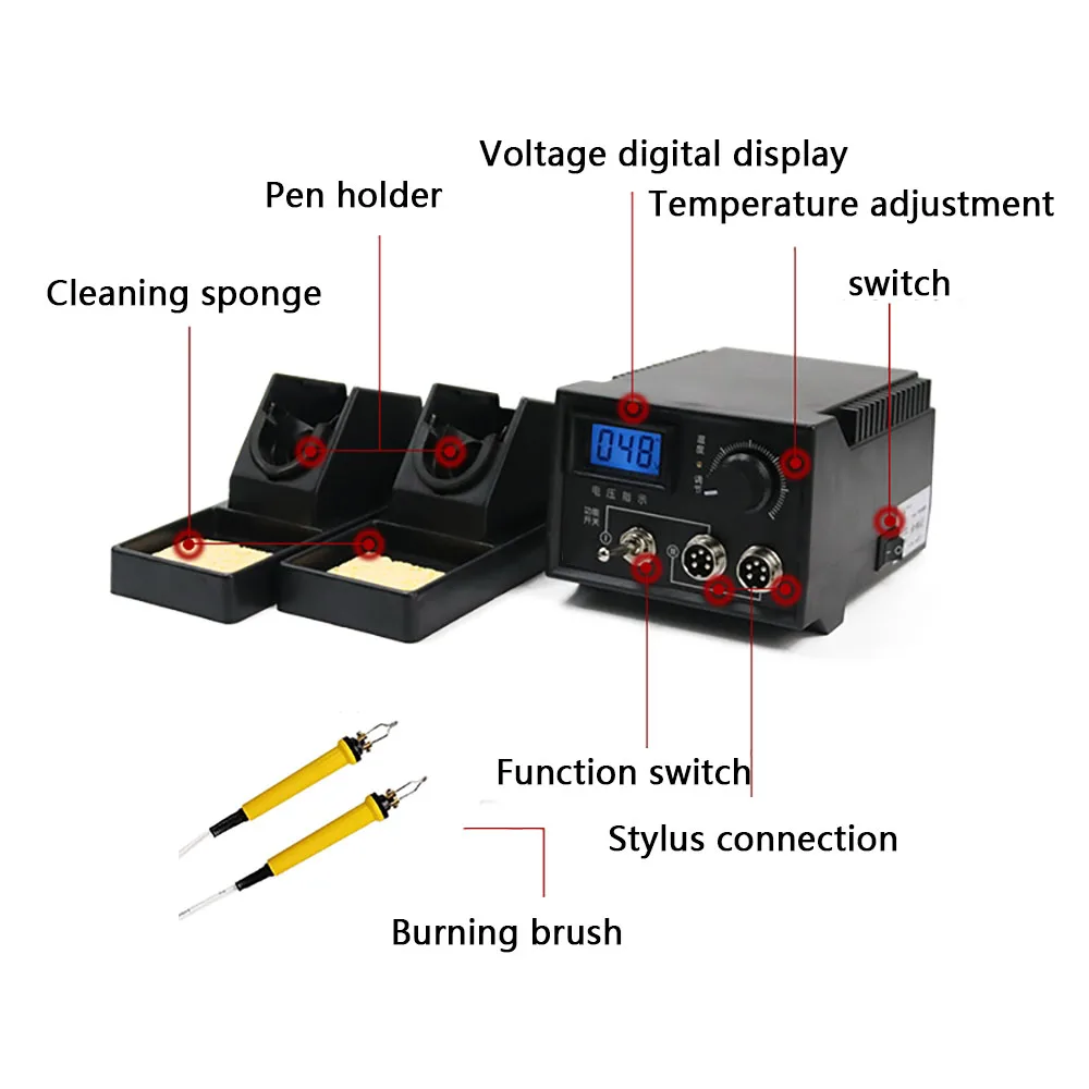 60W AC 220V Digital Display Wood Burner Pyrography Pen Burning Machine Gourd Crafts Tool Set with EU Adapter Soldering