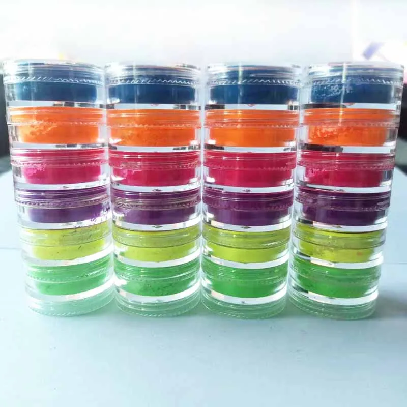 6colors/set Neon Pigment Nail Powder Dust Ombre Nail Glitter Fluorescent color Powder Nail Polish Dust UV Gel Nail Decorations