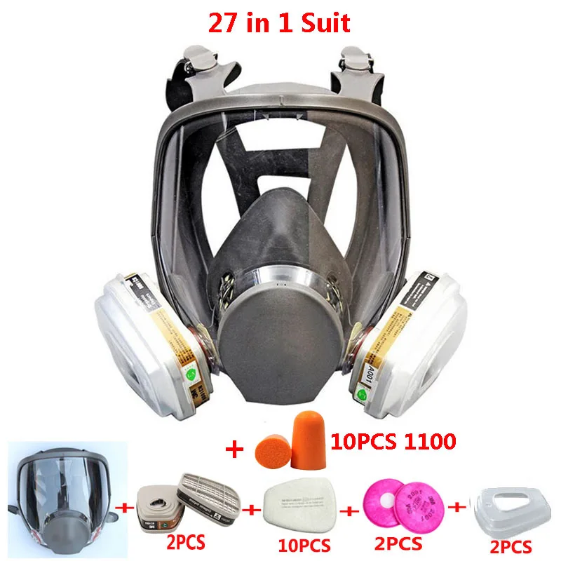 Spraying paint 27 In 1 Suit Chemcial Industry Respirator Gas Mask Work Safety Full Face Gas Mask With Noise prevention Earplug