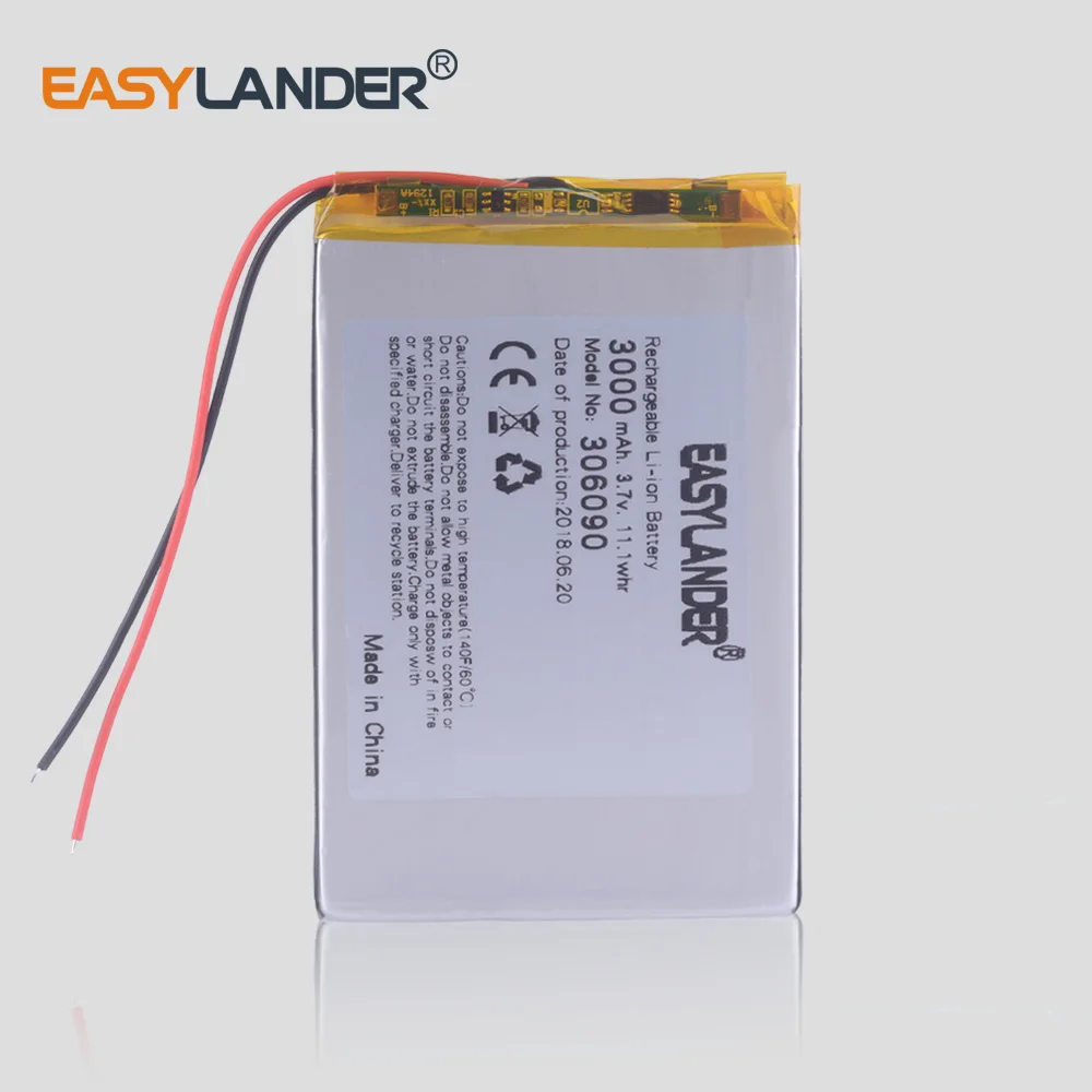 3.7V 306090 3000mAh Rechargeable Lithium Li-ion Li Polymer Battery For 7 inch Tablet PC Universal Battery E-Book