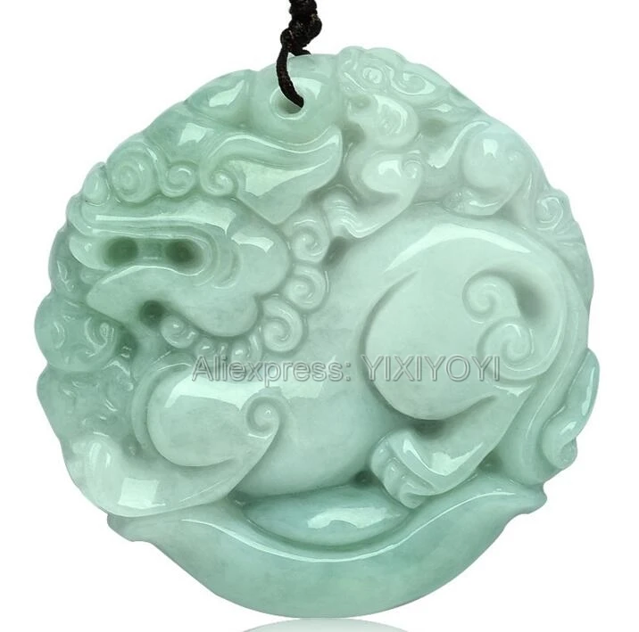 Wonderful Handwork Natural Grade A Green Jadeite Carved Kylin Lucky Amulet Pendant + Free Necklace + Certificate Fine Jewelry