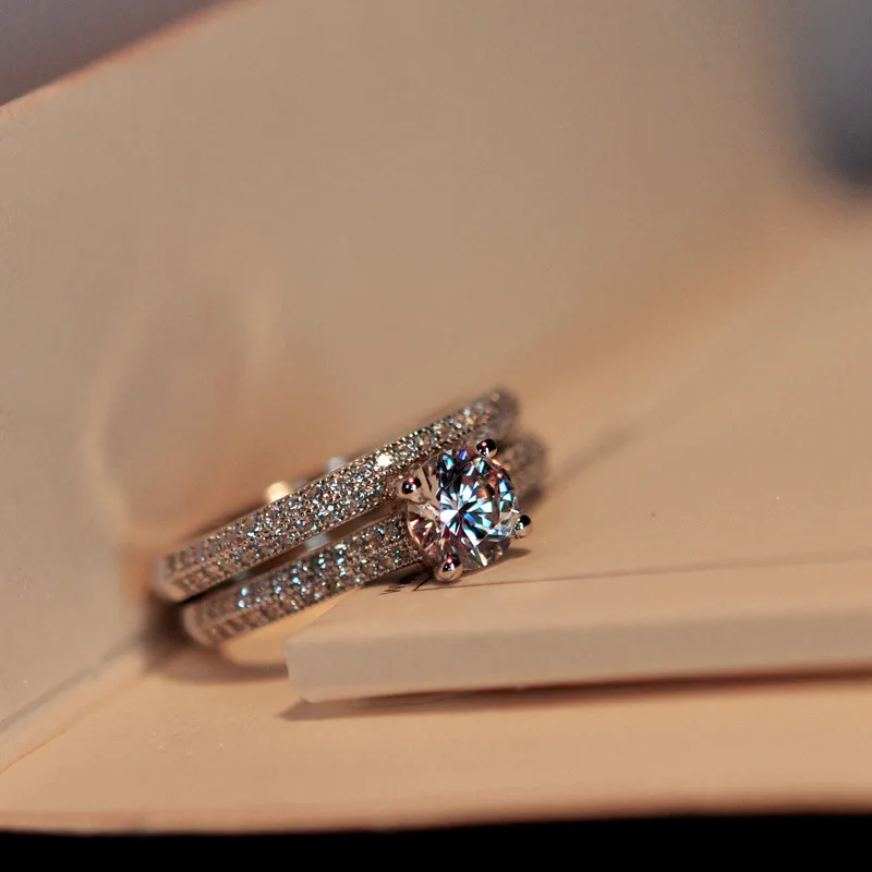 CC Jewelry Double Rings For Women Classic Stackable Bridal Sets Wedding Engagement Ring Fashion Anillo CC634