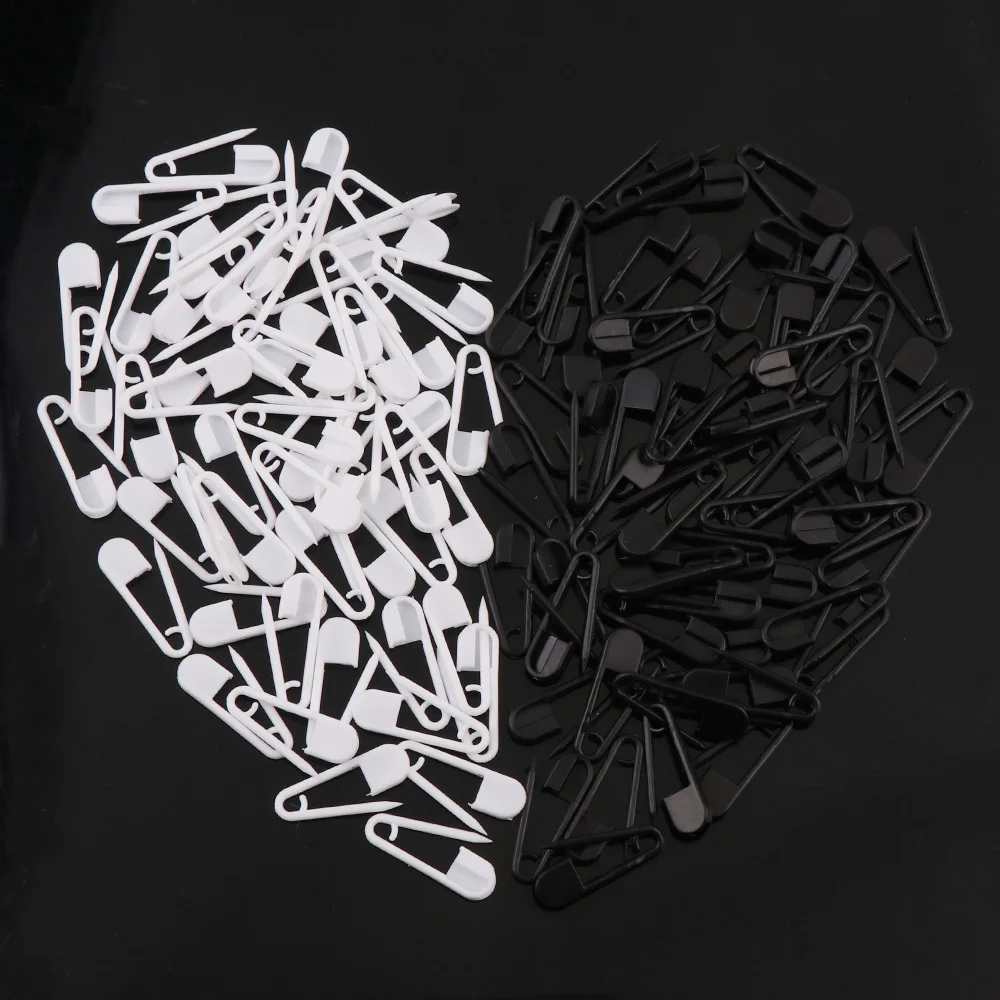 100Pcs/set Safety Plastic Tag Pin Black White Solid Color Fastener Clips Knitting Stitch Marker Tag DIY Label Card Hangtag Pins