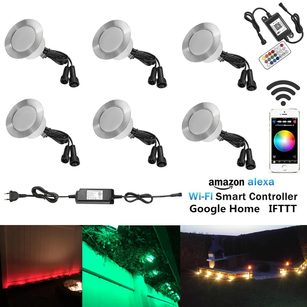 

6pcs/set 61mm WIFI APP Music Controller Timer RGB/RGBW IP67 Kitchen Stair Step LED Deck Rail Soffit Lights Garden Terrace Lamp