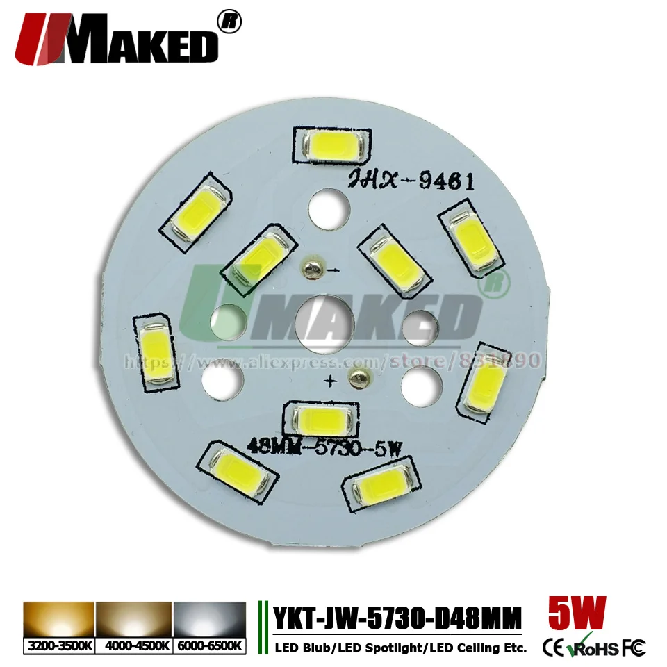 

UMAKED 5W 48mm LED PCB SMD5730 Light board Installed LED Chips Aluminum Lamp plate Warm/Natural/White for Bulb Ceilig lights DIY