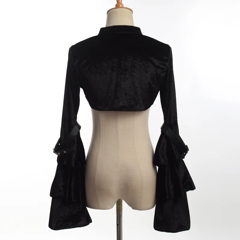 Chaqueta de corsé Steampunk para mujer, miniabrigo Medieval victoriano, gótico, negro, Bolero de manga larga