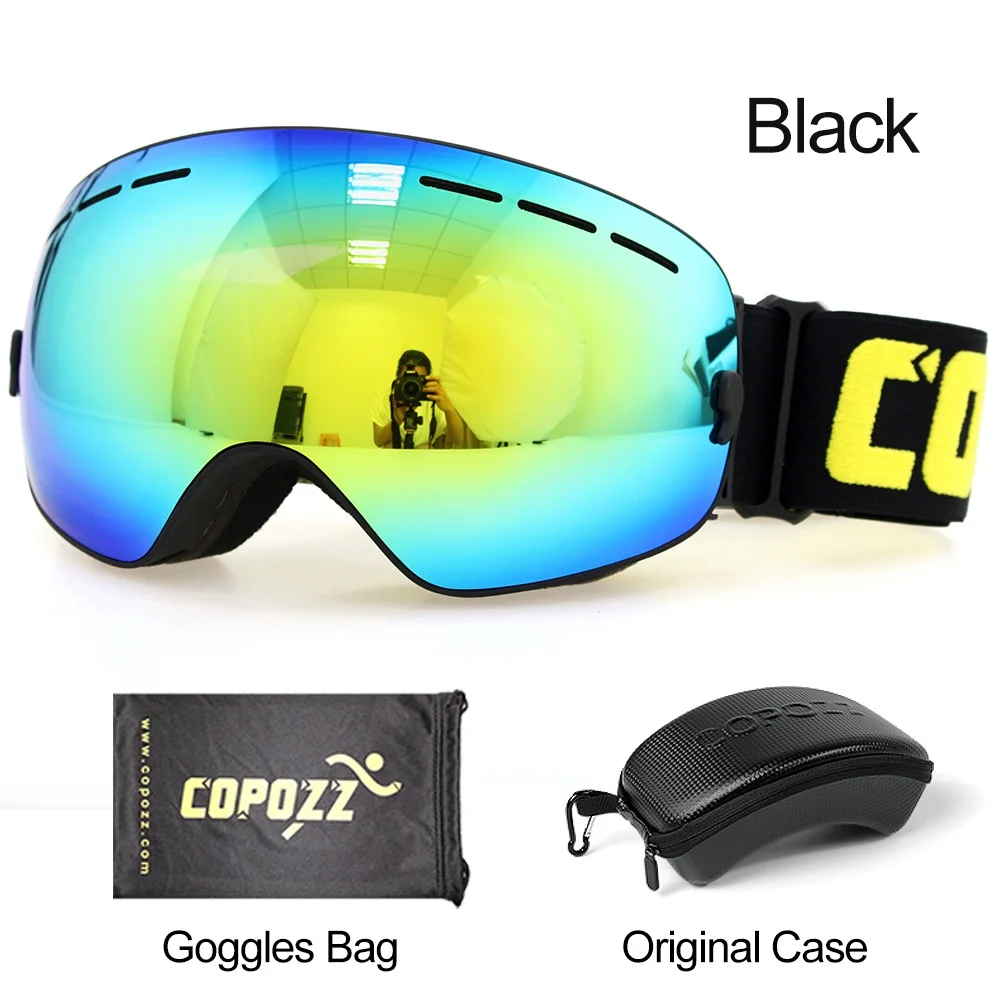 COPOZZ Skibrille mit Boxetui, Skimaske, UV400, Antibeschlag-Schneebrille, großes kugelförmiges Skifahren, Snowboarden, für Damen und Herren