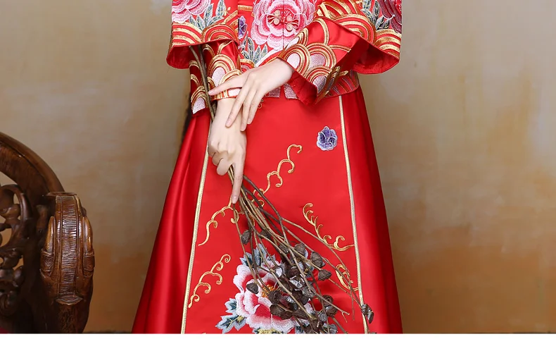 Wedding Evening dress Cheongsam Chinese SuZhou Embroidery Long Dress Red Vintage Chinese Kimono Women's Long Qipao Cheongsam