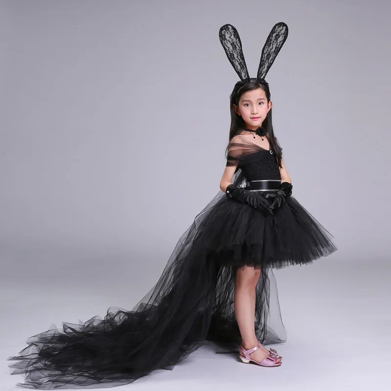 Sukienka + opaska + naszyjnik czarna ręcznie robiona sukienka dla dziewczynki z pociągu tiulowa szyfonowa sukienka dla dziewczynki Tutu Casual Baby Girl Clothes