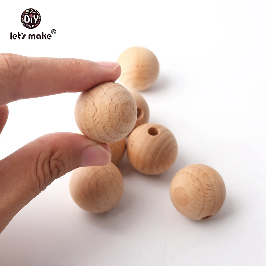 Let\'s Make 100PC Wooden Teether Chewable 8-20mm Round Beads Ecofriendly Unfinished Beech Beads DIY Craft Wooden