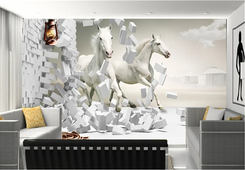 Latest 3D murals, Hd 3d galloping horse  papel de parede,hotel coffee shop restaurant living room sofa TV wall bedroom wallpaper