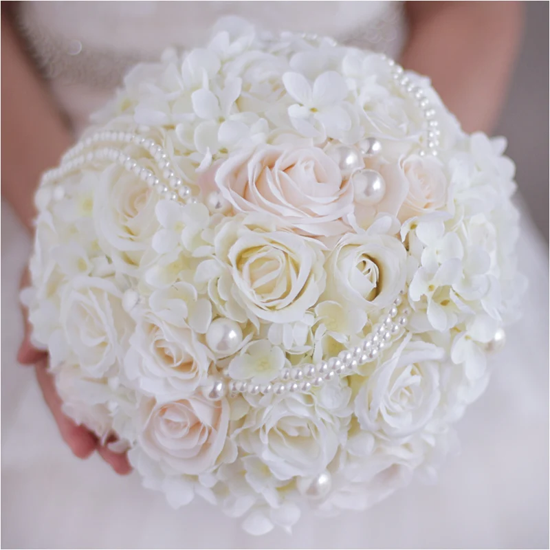 White Rose Wedding Flowers Bridal Bouquets Artificial Hydrangea macrophylla Buque de Noiva Para Casamento