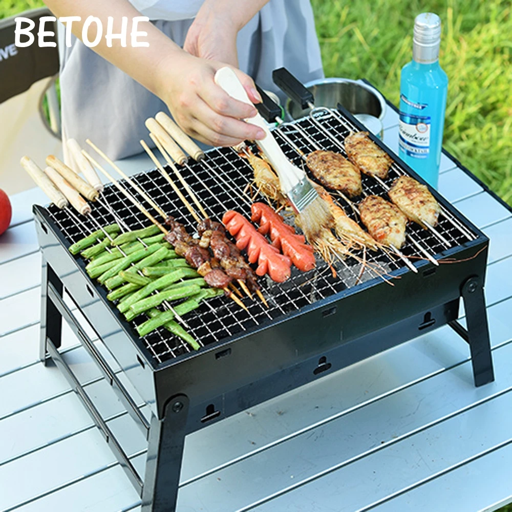 

BETOHE Camping Grill Portable Folding Charcoal BBQ Grill for 1-3 Person Stainless Steel Simple Picnic Barbecue Rack