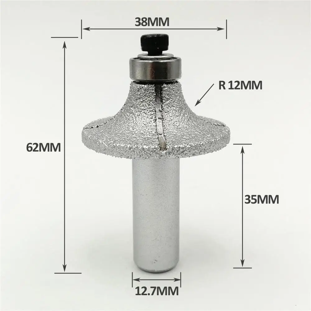 SHDIATOOL No.9 Vacuum brazed diamond router bits for stone, Radius 2mm, 12.7mm shank for edge profile