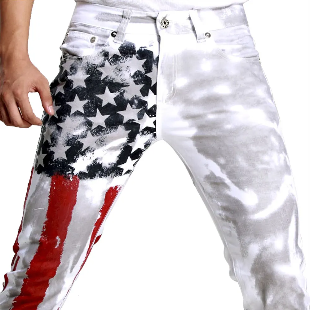 American Flag Men Jeans 2022 New Arrival Floral Print Straight Jean Stars and Stripes Pant USA Flag Fashion Cotton Pants for Man