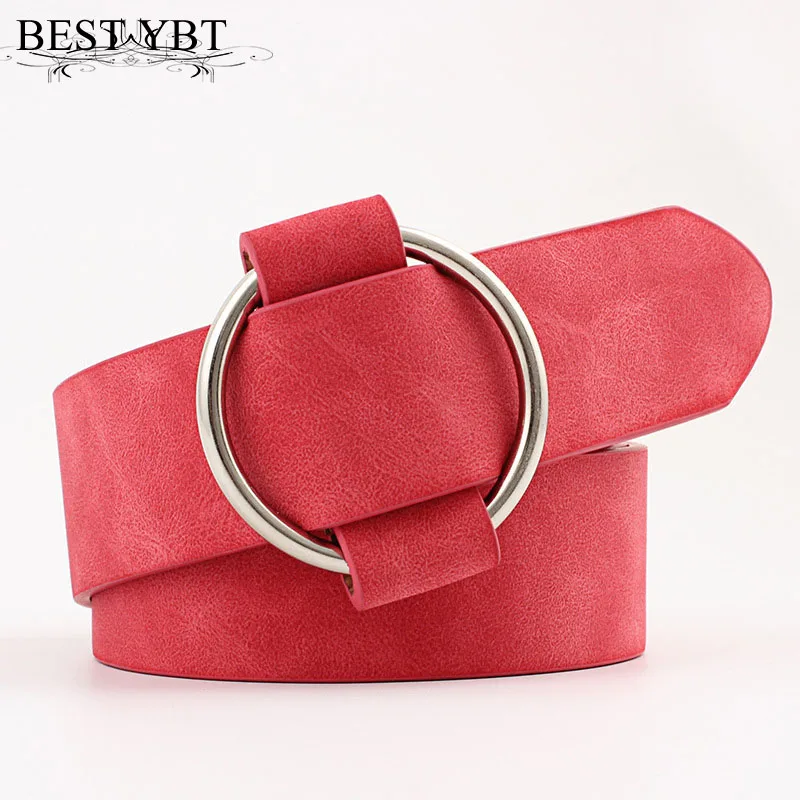 Best YBT Women leather belt Newest Round buckle belts female leisure jeans wild without pin metal buckle Women strap belt