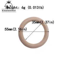 55mm(2.16'') Nature Wooden Ring Teether Montessori Baby Toy Organic Infant Teething  Accessories Necklace DIY