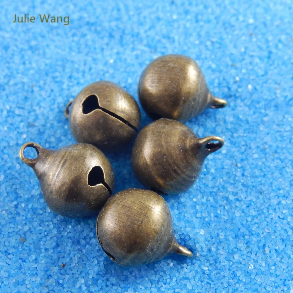 Julie Wang 10-50PCS 12mm Jingle Bells Charms Antique Bronze Copper Fashion Pendant Bracelet Keychain Jewelry Making Accessory