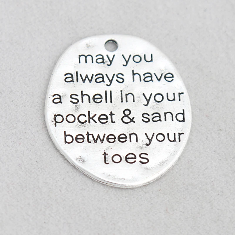 RAINXTAR Alloy Message Charms May You Always Have A Shell In Your Pocket and Sand Between Your Toes Charms 50pcs 25*29mm AAC1271