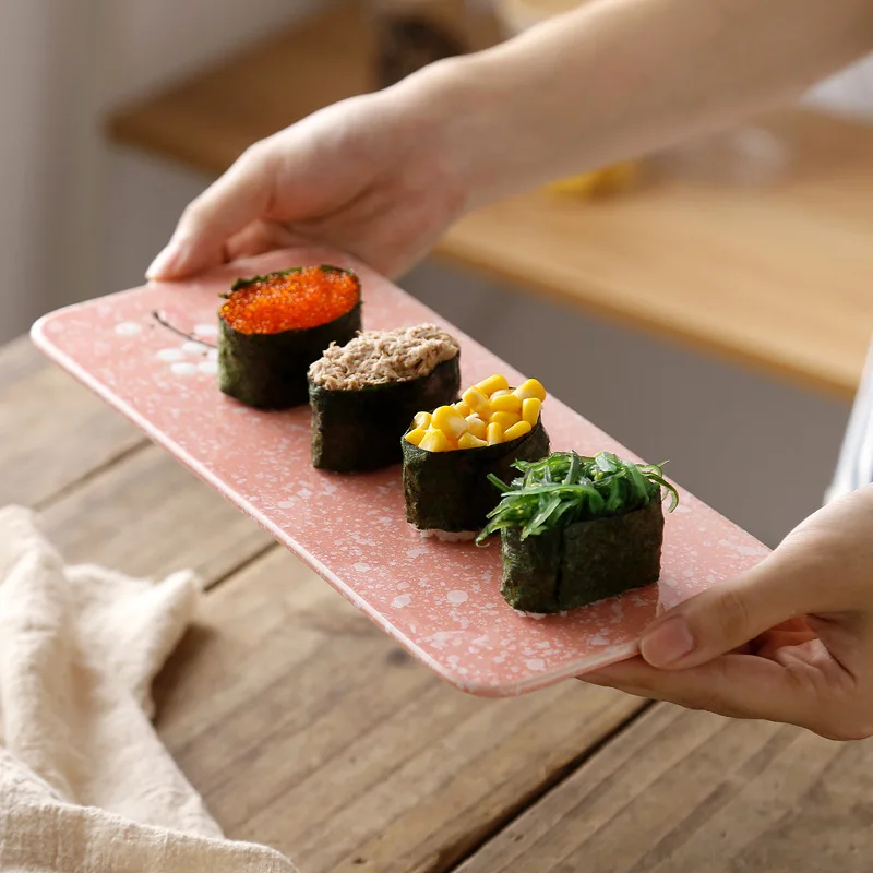 Japanese Dinnerware Set Sushi Plate Ceramic Flat Tray Sushi Bar Cold Food Plate Sashimirawfish Display Tray Sakura Design 1pcs image 2