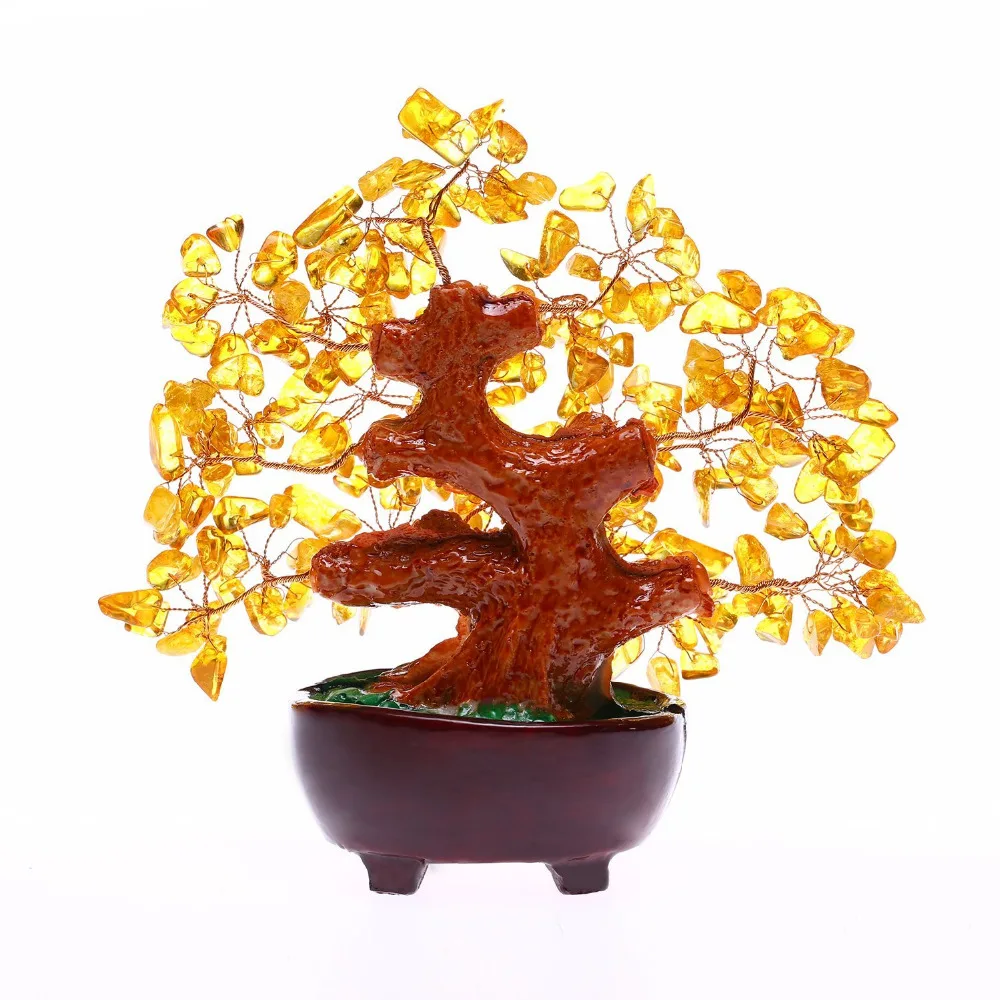 Feng Shui Natural Citrine Gem Stone Money Tree 7 Inch