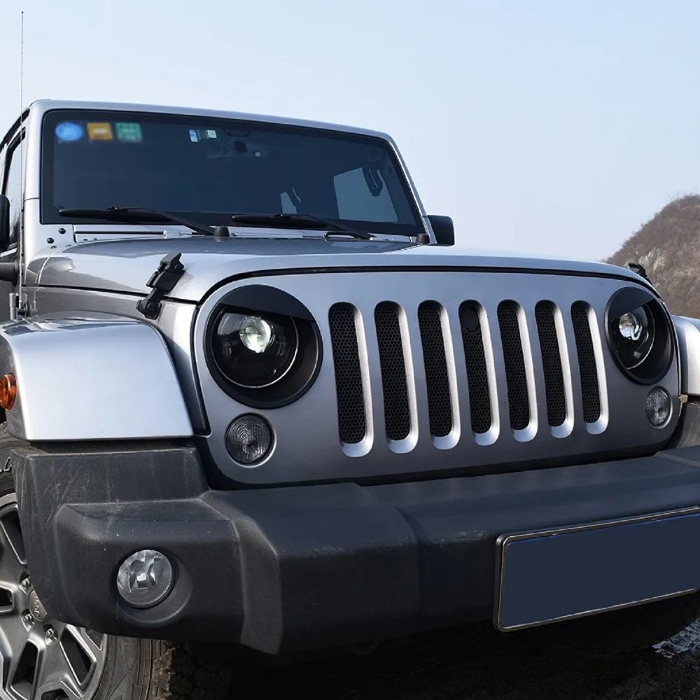 2pcs Angry Eyes Black Bezels Front Light Headlight Trim Cover ABS For Jeep Wrangler Accessories Rubicon Sahara JK 07-17