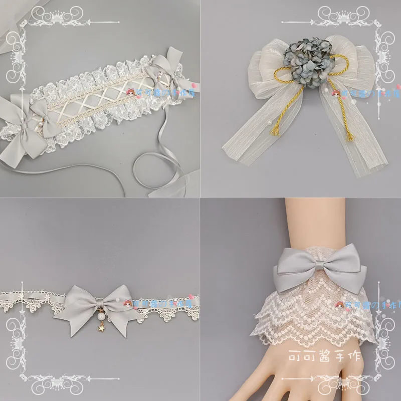 

Lolita hair with hand-cuffed flower pill angel street small object bow kC hair hoop side clip light gray