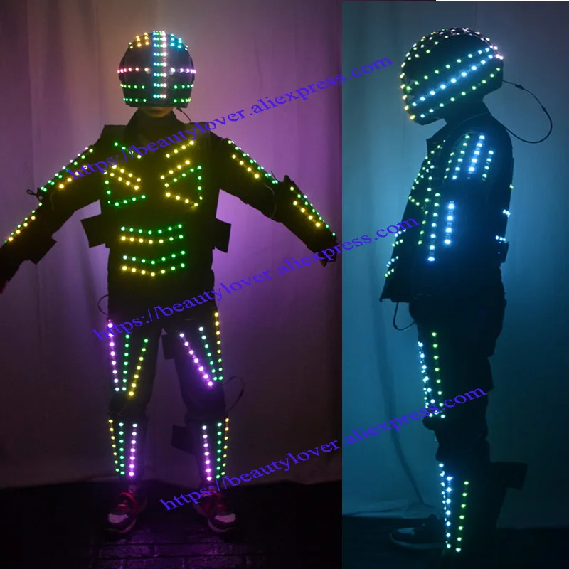 RGB full colo led robot costume helmet stage dance luminous armor nightclub bar light show mechanical dance clothes