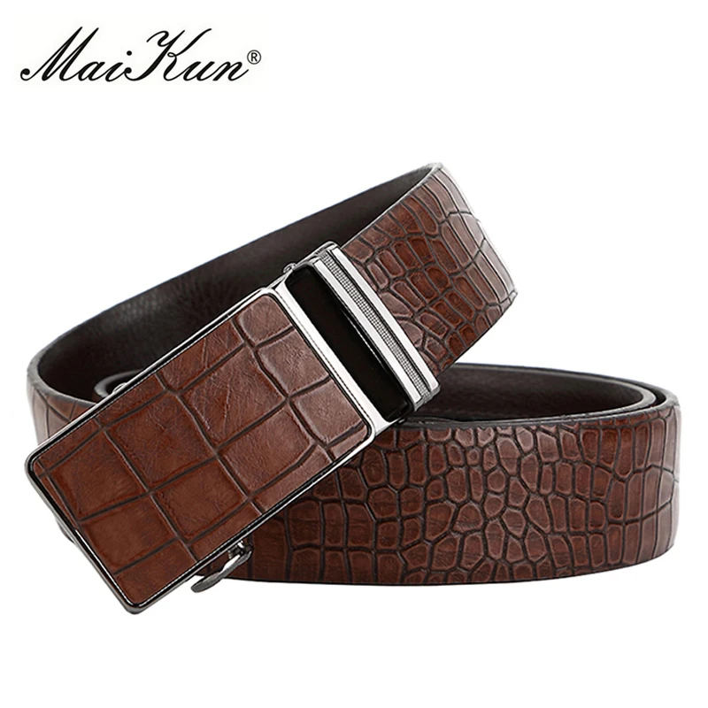 MaiKun Men\'s Automatic Belts For Men Leather Belt For Business Casual Crocodile Pattern Belt