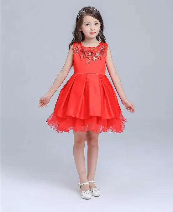 

3-12T Brand Red Satin Flower Girl Dress Sequin Princess Tutu Party Wedding Dresses for Girls Christmas Style Sweet Kids Dress