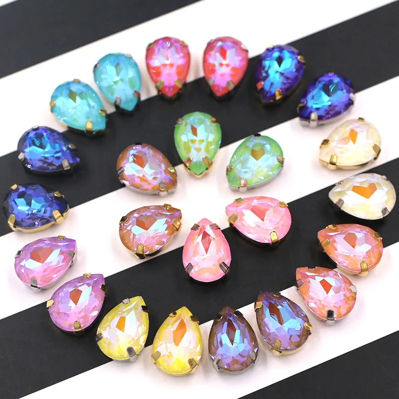New Teardrop shape Light rose Mocha fluorescence Glass Crystal sewing claws flatback rhinestones for clothing/hair clip/brooch