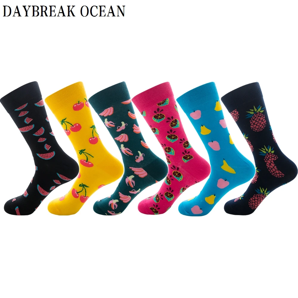

Unisex 6 Pairs Colorful Fruit Combed Cotton Socks Fashion Autumn Happy Men's Long Socks Dress Party Wedding Funny New Crew Socks