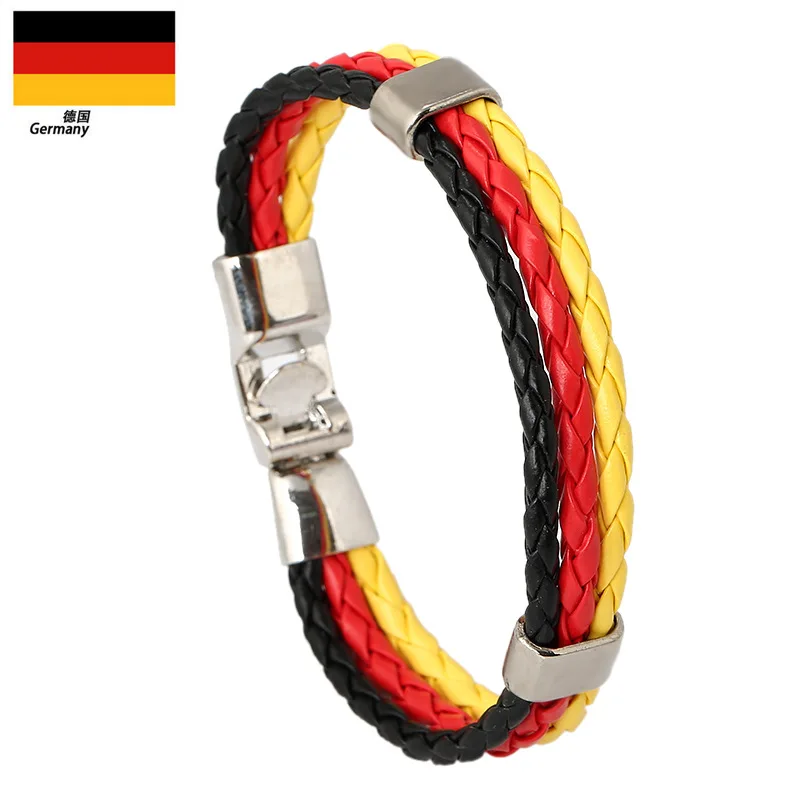 2023 Hot Sales! Fashion Spain Russia France Brazil Germany Flag Leather Team Bracelets for Men women Football Fans Couples Male