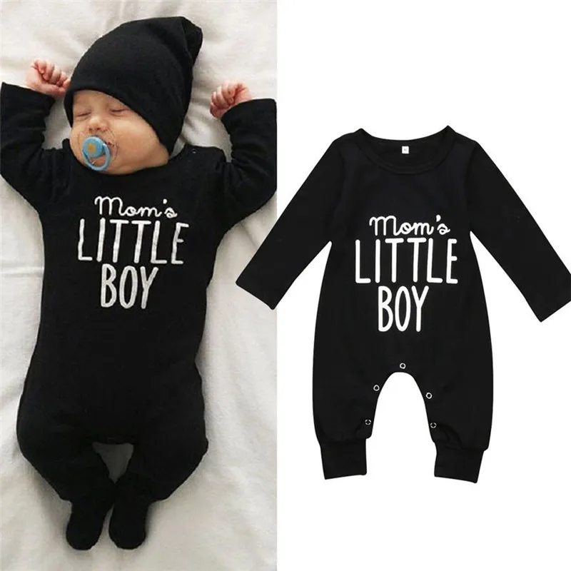 0-24M Toddler Baby Boys Rompers Long Sleeve Mom´s Little Boy Letter Print Boys Romper Black Boys Clothes Infant Newborn Playsuit