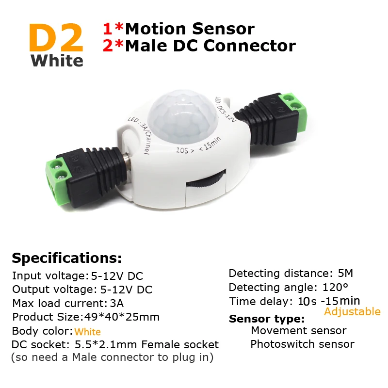 Motion Sensor Light Switch 5V 12V DC Movement Detector Activated Timer Automatic Switch ON OFF LED Strip Light PIR Motion Sensor