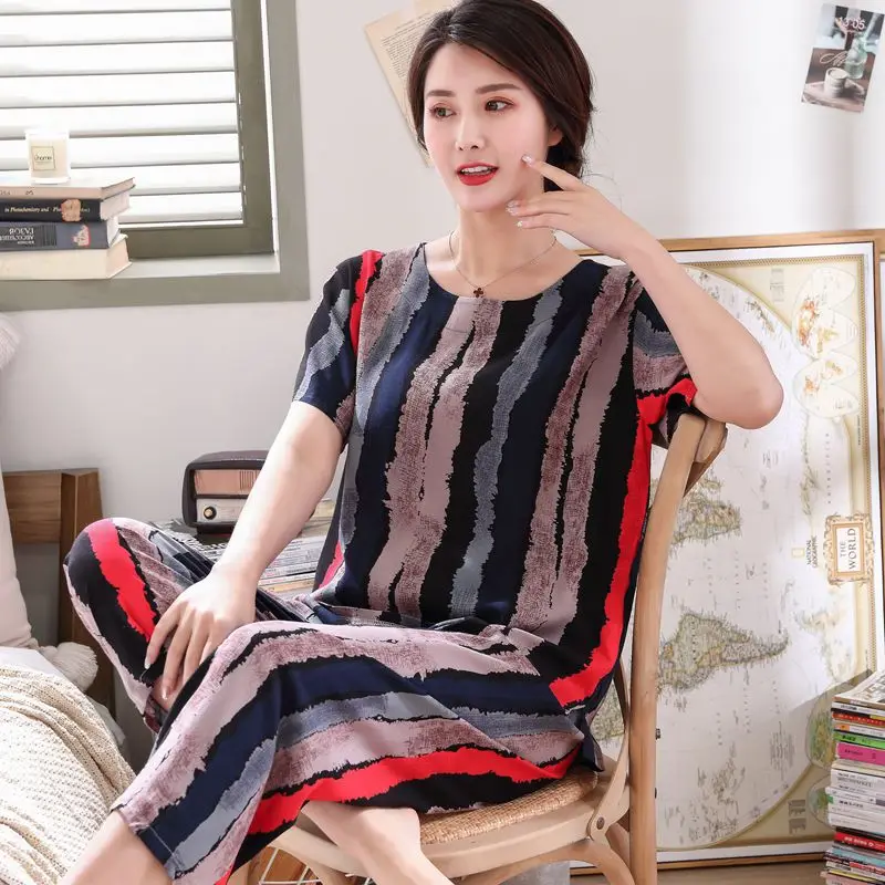 2PC Women Cotton Pajamas Set Summer New Thin Floral Short Sleeve Loose Sleepwear Casual Homewear Female Pyjamas Wholesale