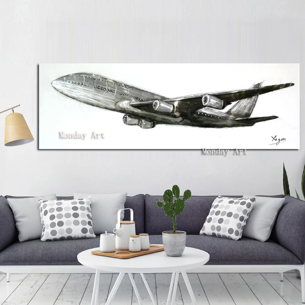 Retro handpainted Abstract Retro World War II fighter Airplane Painting Aircraft Poster Canvas Art Wall Picture for Living Room