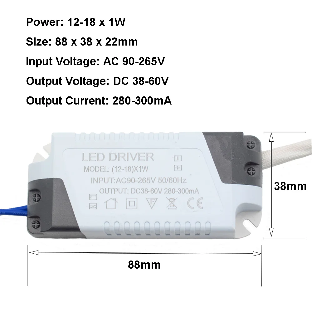 Jiaderui 300mA 1-36W Plastic Shell LED Driver AC90-265V Input Light Transformer Constant Current Power Adapter for LED Light