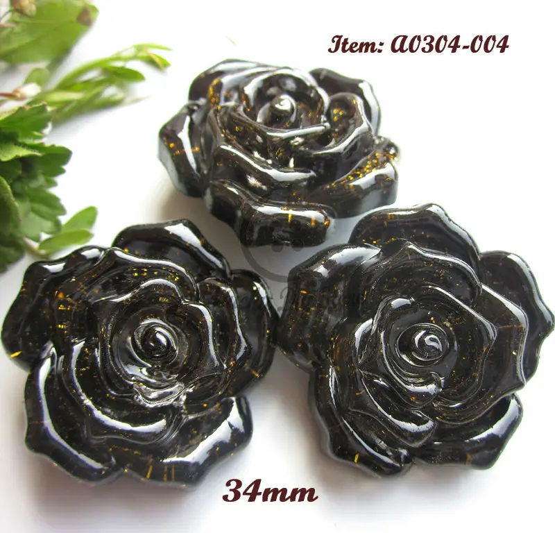 100pcs 34mm big black spun gold rose buttons acrylic decorative accessories buckles fur coat buttons sewing materials wholesale