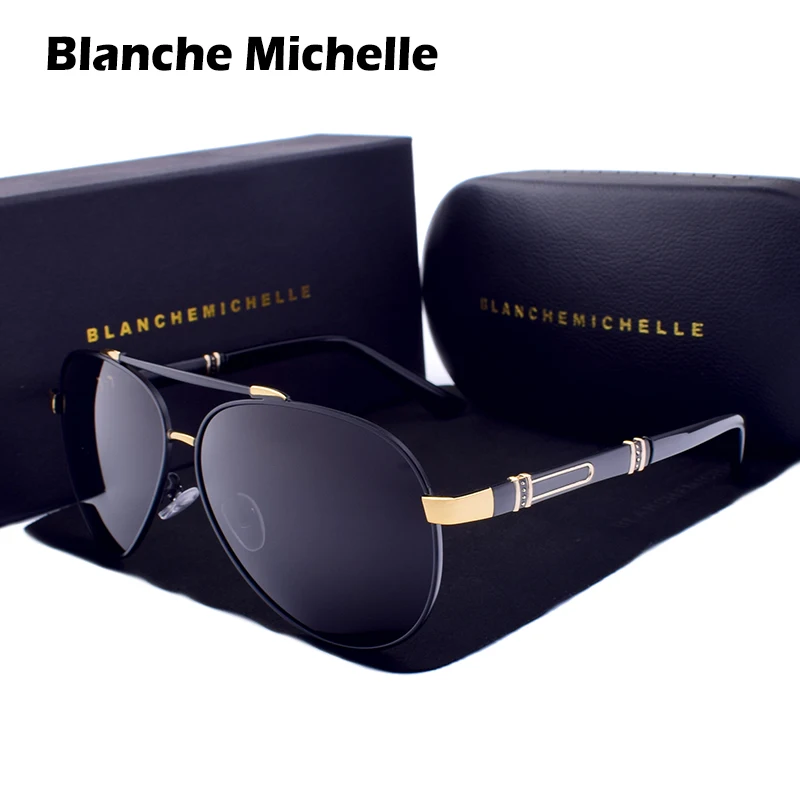 Blanche Michelle Pilot Polarized Sunglasses Men 2025 Brand Mirror Sun Glasses Driving UV400 Alloy Gafas De Sol Oculos With Box