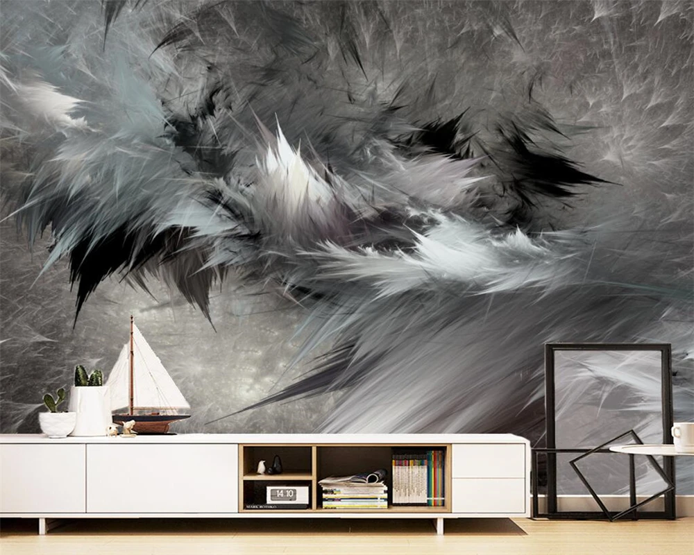 

Beibehang Custom wallpaper Nordic abstract art black and white feather stereo TV background walls home decor mural 3d wallpaper