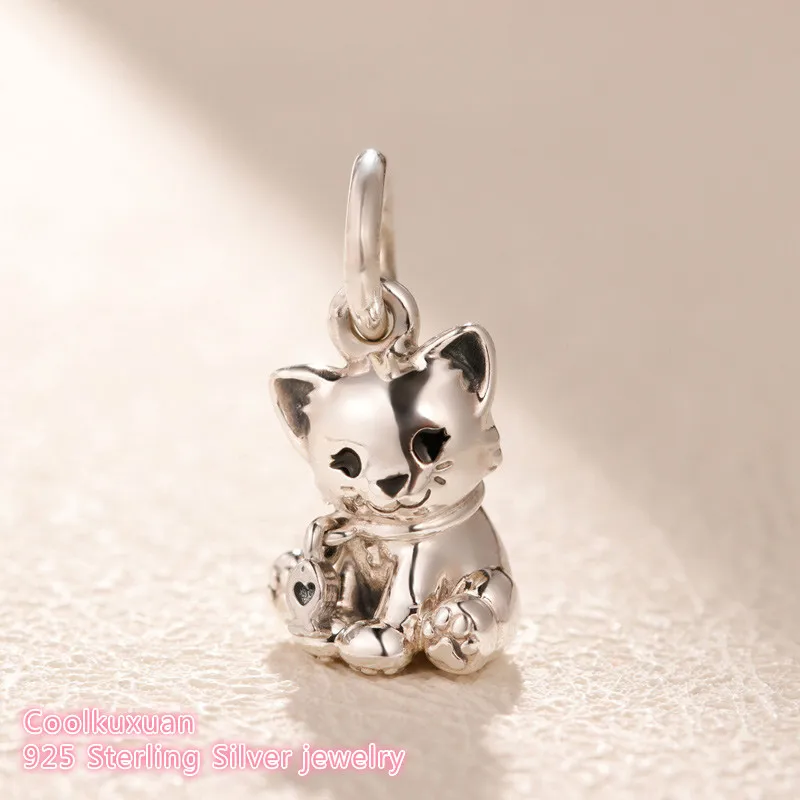 

Mother's Day 100% 925 Sterling Silver Sweet Cat Dangle Charm beads Fits Original Pandora bracelets Jewelry Making