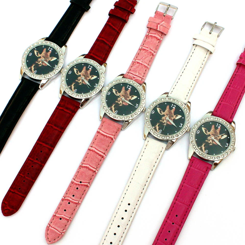 Montres à quartz avec cadran girafe pour enfants, montre-bracelet en cuir, cadran lumineux décontracté, design de dessin animé, haute qualité, pour garçons